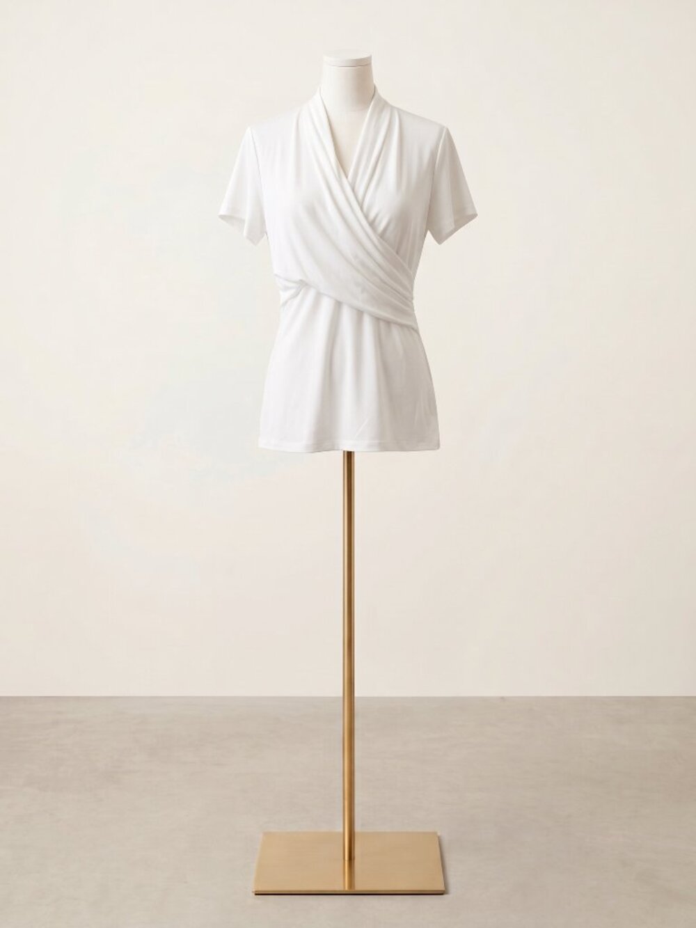 NWT DKNY White Short Sleeve Surplice Draped Cross-Front Wrap Blouse Top Size 7